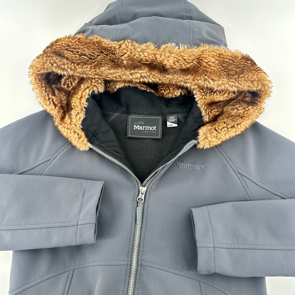 Marmot Kitzbuhel Jacket Grey Softshell Faux Fur Hood Small C97300